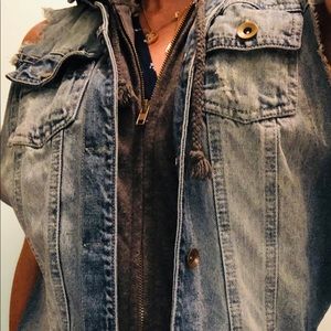 Jean Cut off Angel Kiss Jacket With Hood MED Vest